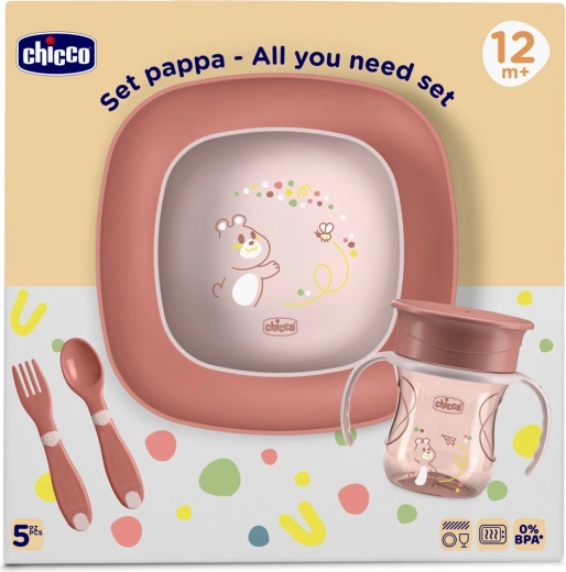 Chicco spisesæt til børn med 360° kop pink 12 mdr.+