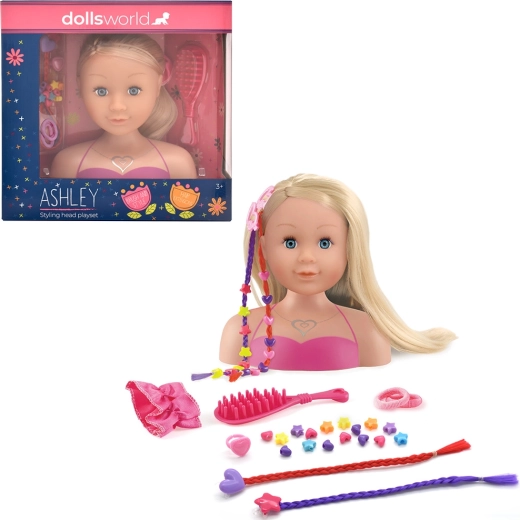 Dolls World frisørhoved Ashley blond 21 cm