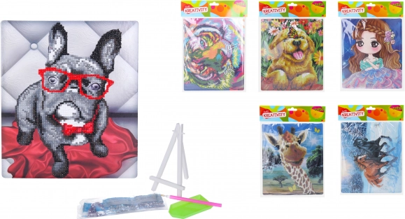 Kreativt diamond painting-sæt 21 × 25 cm med stander – mix af motiver