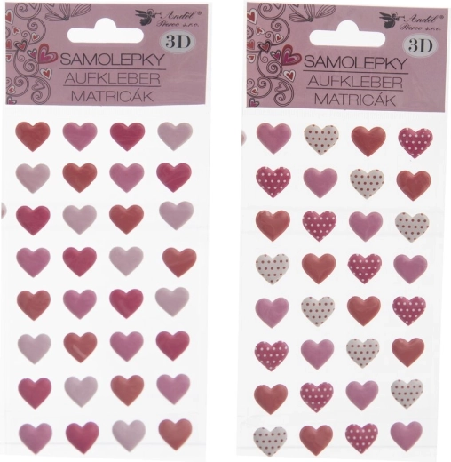 3D hjerteklistermærker – 32 stk., ark 10 × 22 cm (2 varianter)