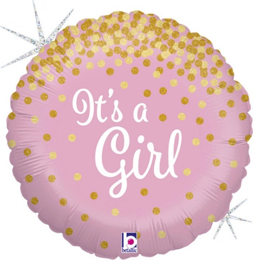 Grabo folieballon „Det er en pige!“ rosa 46 cm med gyldne konfetti - 1 stk.