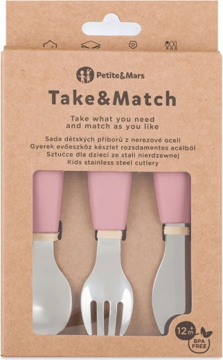 Petite&Mars sæt af børnebestik i rustfrit stål Take&Match Dusty Rose 12m+
