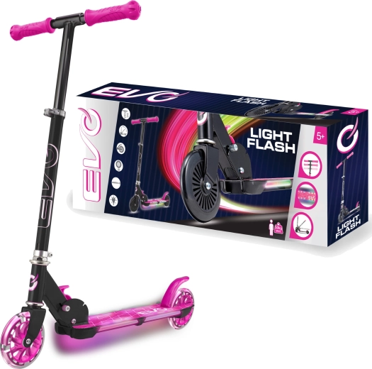 EVO børnefolde-sparkcykel Light Flash med LED-dæk – pink
