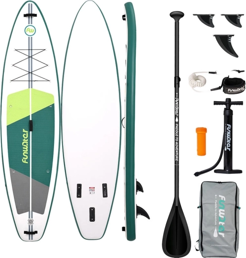 FunWater oppustelig paddleboard SUP grøn‑hvid 335 × 84 × 15 cm