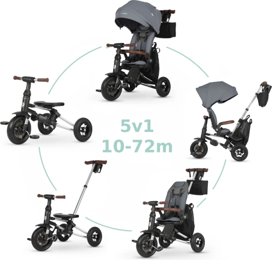 QPlay Nova Deluxe 5v1 børnetrehjulet cykel i grå