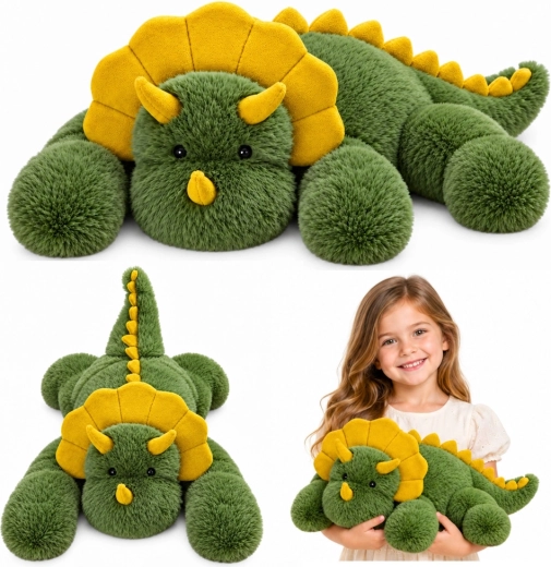 Grøn plysdinosaur triceratops 60 cm