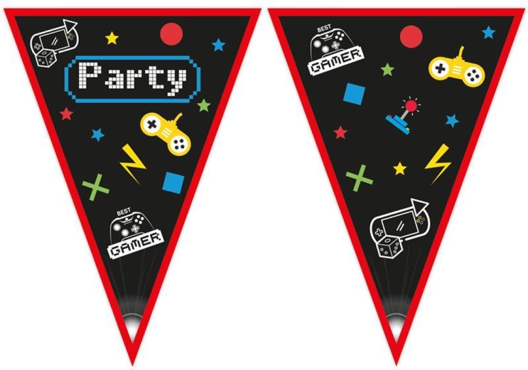 Papirguirlande med flag Gamer 2,3 m