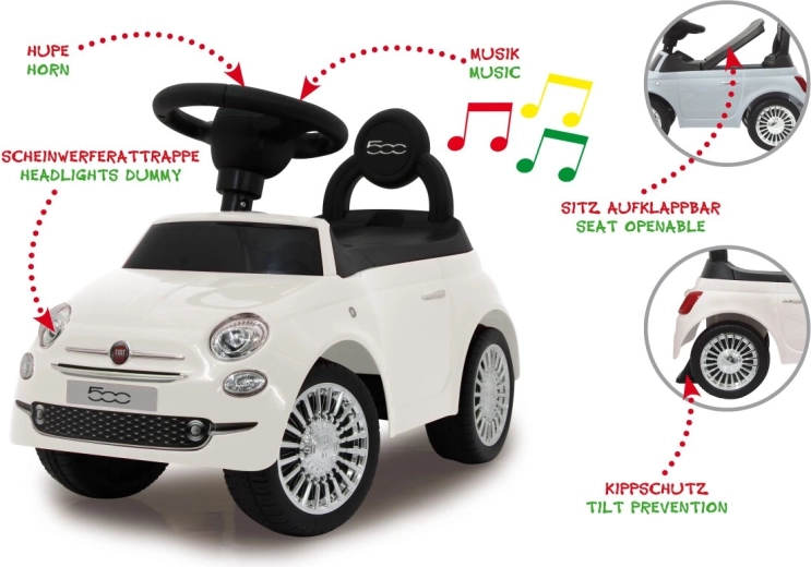 Jamara gåbil og gåvogn Fiat 500 2i1 hvid
