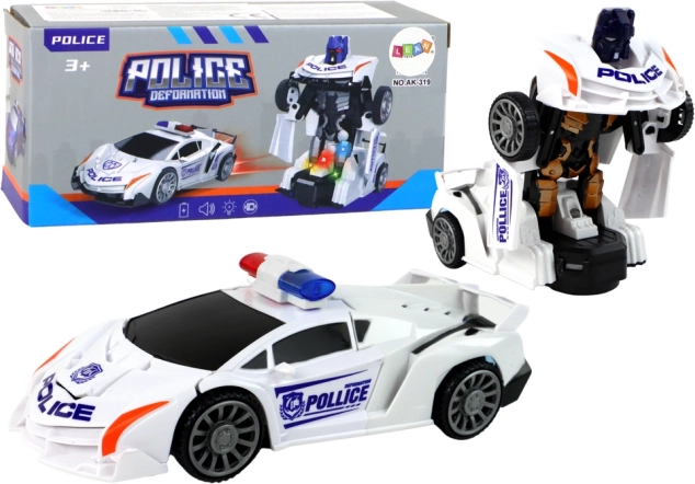 Hvidt politibil-robot 2-i-1 transformation