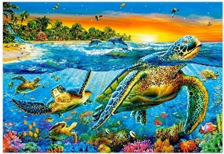 Diamantmaleri – havskildpadder 30 × 40 cm
