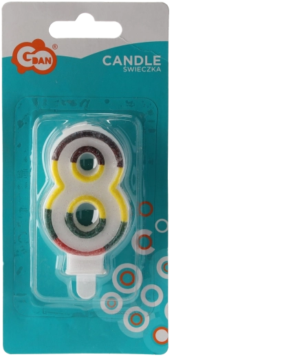 Hvid fødselsdagslys tal 8 med glitrende kant