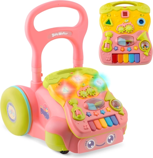 Gåvogn 2-i-1 med musik og aftageligt panel RICOKIDS pink