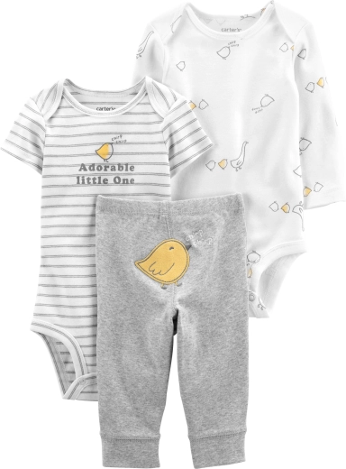 Carter’s 3-delt babysæt Grey Chick – kortærmet og langærmet body samt bukser