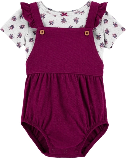 Carter’s-sæt: kortærmet T-shirt og selebukser/shorts i pink floral til pige (3 m)