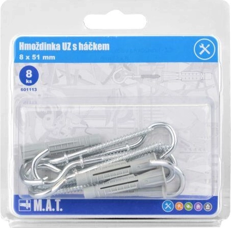 Knudeanker med krog 8 × 51 mm, hvid zink (8 stk)