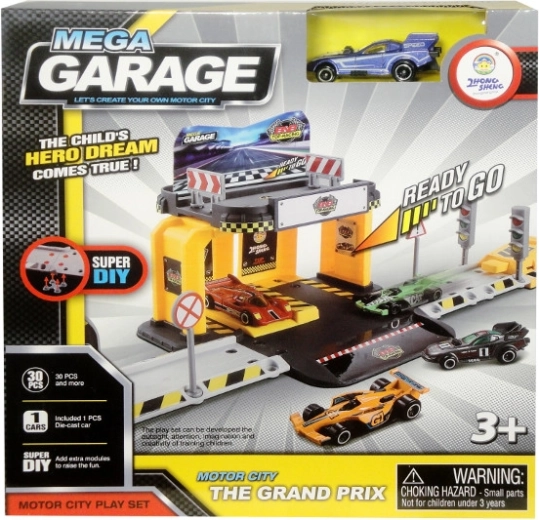 Parkeringsgarage med affyrer og bil