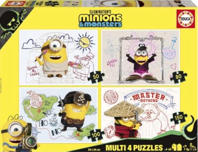 Educa puslespil Minions og monstre 4-i-1 (50/80/100/150 brikker)