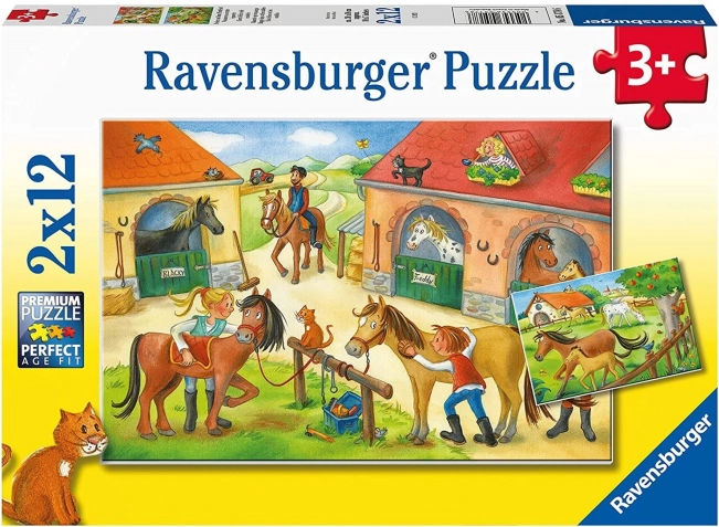 Ravensburger puslespil ferie på gården med heste 2×12 brikker