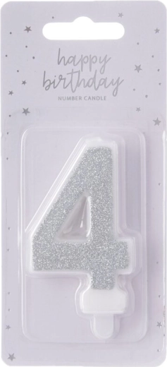 Kagelys tal 4 sølv metallic 7 cm
