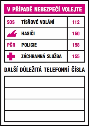 Selvklæbende tabel – vigtige telefonnumre 74 × 105 mm