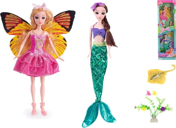 Sæt med dukker fe og havfrue 29 cm med tilbehør