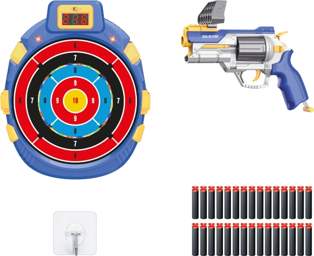 Pistol med skumammunition og digital skydeskive