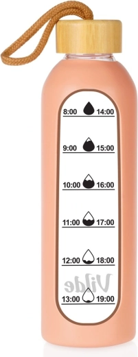 Vilde glasvandflaske med silikonehylster, laksefarvet 600 ml