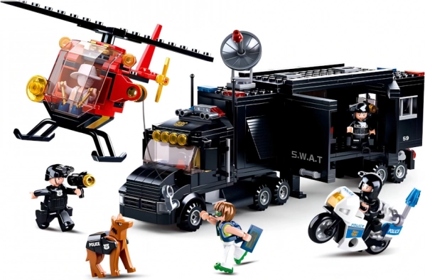 SLUBAN politi SWAT mobil kommandobase med helikopter og motorcykel