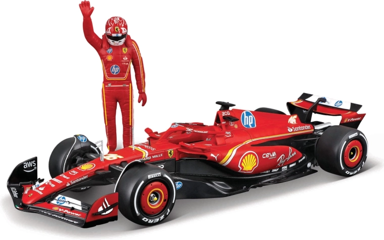 Bburago F1-model Ferrari SF-24 (2024) med kørerfigur Charles Leclerc 1:24