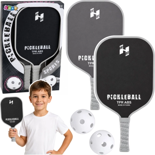Pickleball-sæt: 2 bat og 2 bolde sort-grå