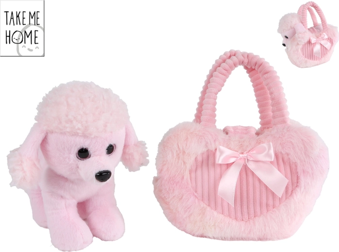 Take Me Home pink plys-puddel med bærbar håndtaske 33 × 30 cm