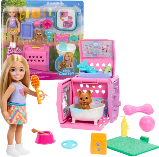 Barbie Club Chelsea pleje af hundehvalp med dukke og tilbehør