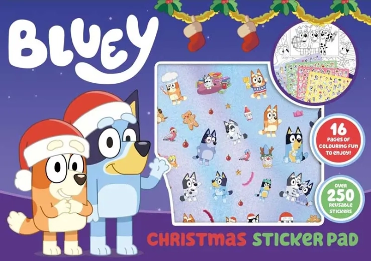 Sæt med julemalebog og klistermærker med Bluey