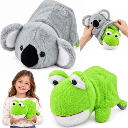 Vendbar plysbamse koala og frø 2 i 1, 25 cm