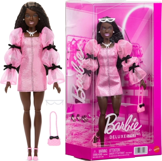 Mattel Barbie Deluxe Style modedukke i pink-sort outfit med tilbehør