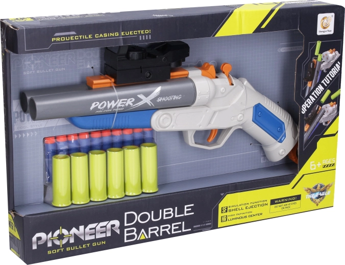 Pioneer Double Barrel gevær med skumammunition og patroner 37 cm - 1 stk.
