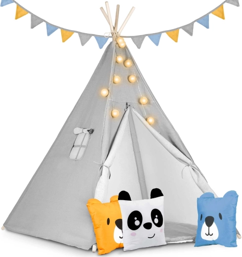 Børne-teepee med lys fra Nukido – grå