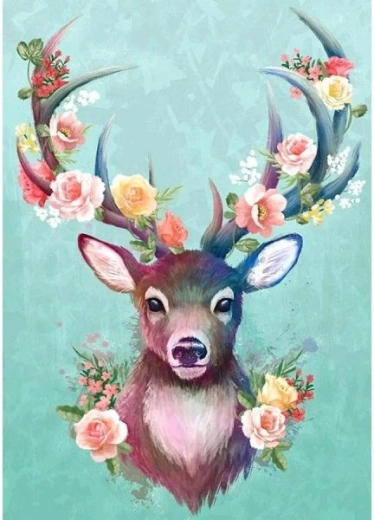 Diamantmaling – lille hjort med blomstergevir 30 × 40 cm