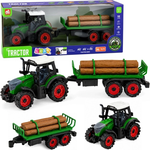 Børnetraktor med trætrailer med friktions-/svinghjulstræk 35 cm