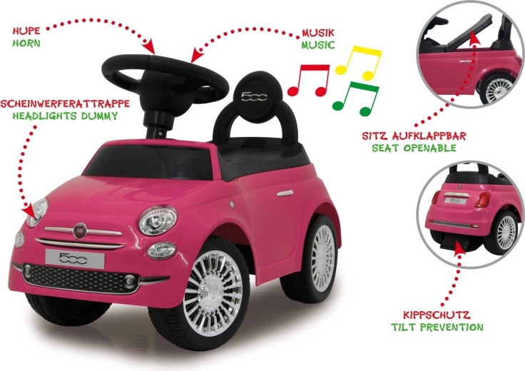 Jamara gåbil og gåvogn Fiat 500 2i1 pink
