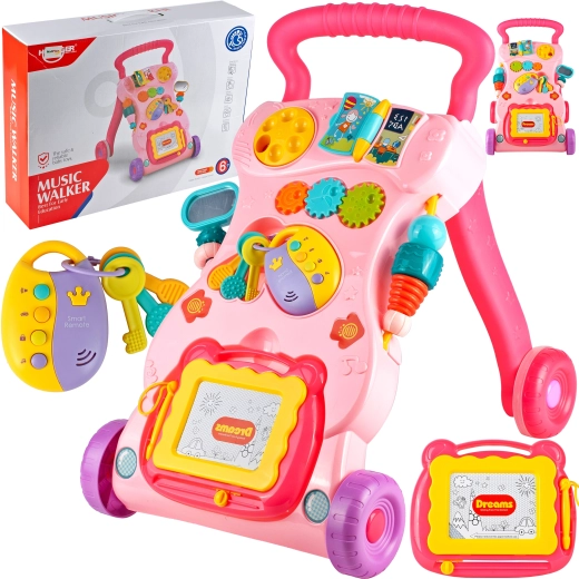 Gåvogn med tavle og nøgler, lyserød