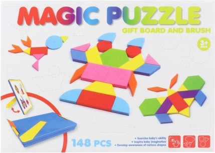 Magnetiske tangrammer af skum i plastæske