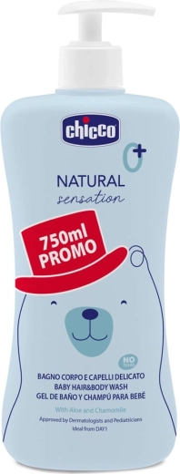 Chicco shampoo til hår og krop Natural Sensation med aloe og kamille 750 ml