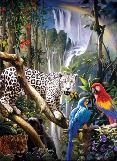 Diamantmaling – papegøjer og panter 30 × 40 cm