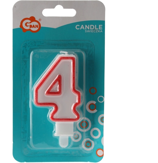 Fødselsdagslys tal 4 med glitrende kant, hvid