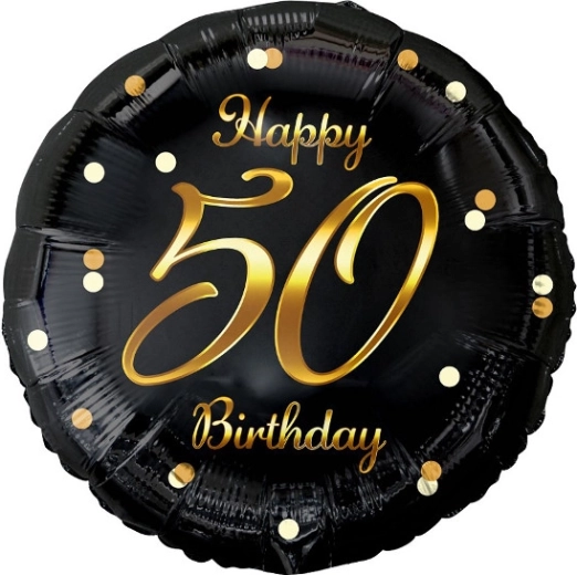 Folieballon Happy 50 Birthday – sort med gyldent print
