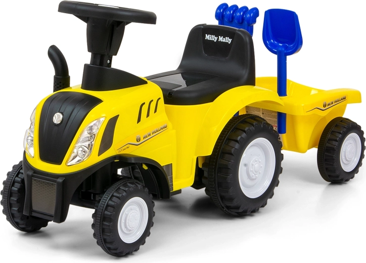 Milly Mally børne-gåtraktor New Holland T7 med sammenklappelig trailer, gul
