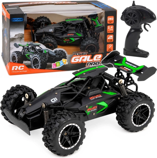 Terrængående RC-bil 1:18 2,4 GHz, sort-grøn, op til 15 km/t