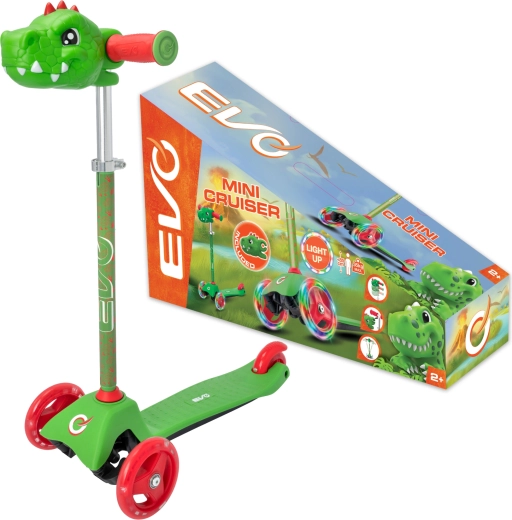 Børne-trehjulet løbehjul EVO Light Up Mini Cruiser Dino med LED-hjul, højdejusterbart