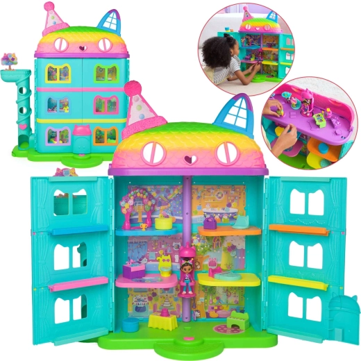 Outlet-regnbuehus fra Gábi med elevator og dukken Gabby's Celebration Dollhouse med lyde
